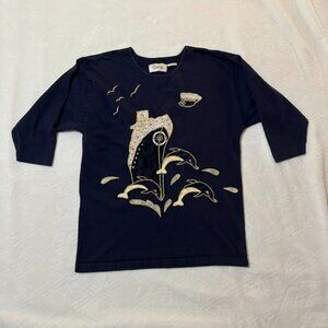 VTG Gardy Women's L/XL Oversized Embellished 3D GrannyCore Nautical Deadstock